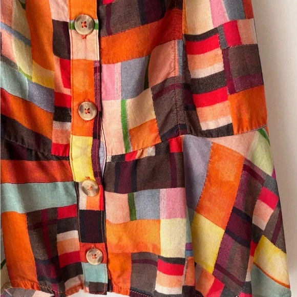 Anthropologie Pilcro Bright Colorful Geometric Racerback Top Peplum Sz M Buttons - Picture 6 of 13